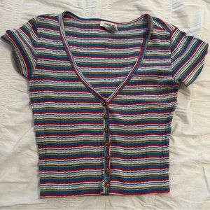 Striped button up crop top